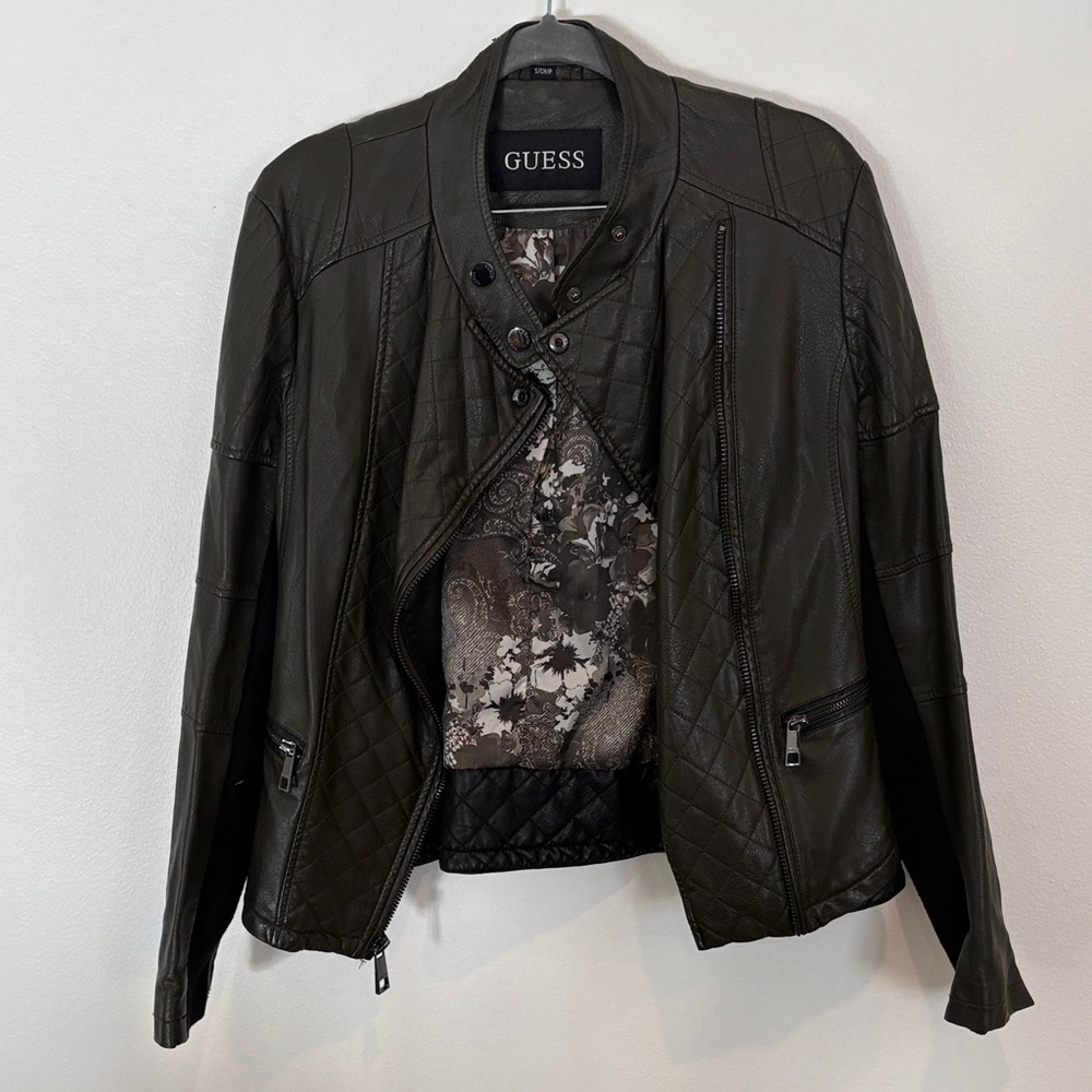 Guess Dark Green Leather Jacket